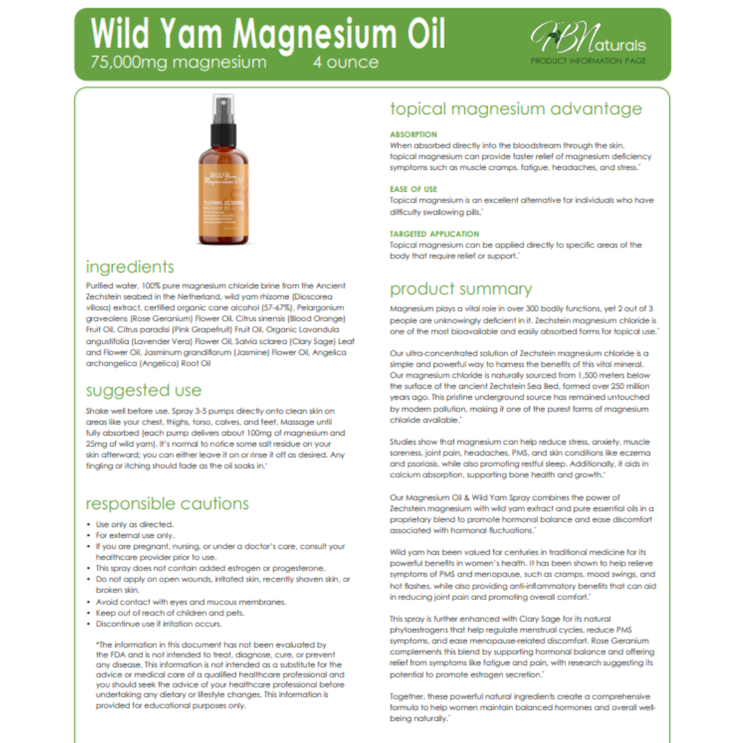 BOGO Topical Magnesium Oils - Magnesium, Pain, Sleep, and Wild Yam | 75,000 mg | 4 oz Bottles