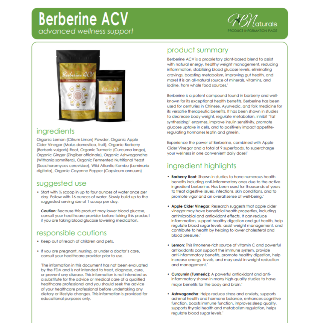 Berberine ACV - Multiple Sizes Available (Reduces Blood Sugar, Anti-Cancer, Supports Digestion & Immunity)