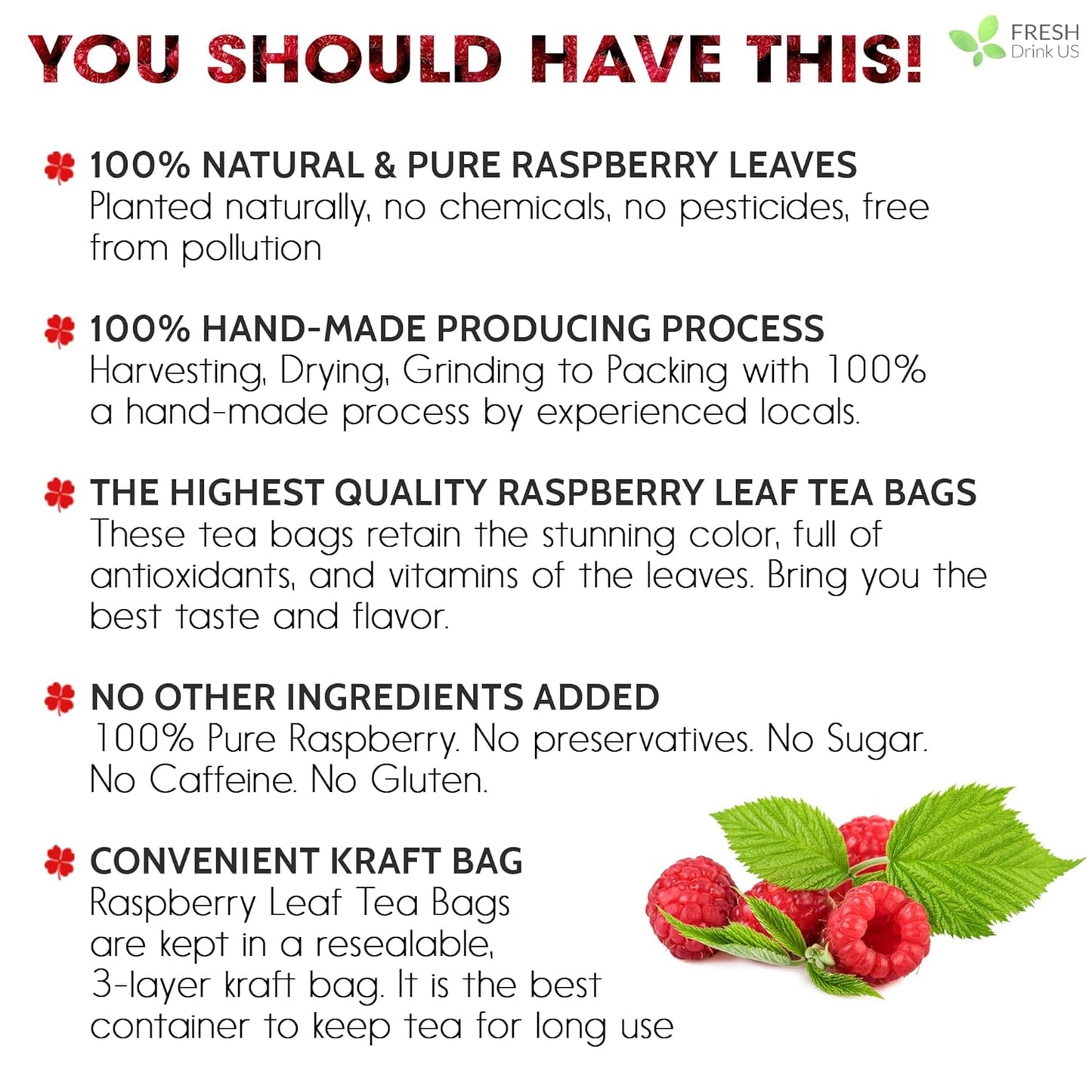 Raspberry Loose Leaf Tea Bags, 100% Natural & Pure from Raspberry Leaves