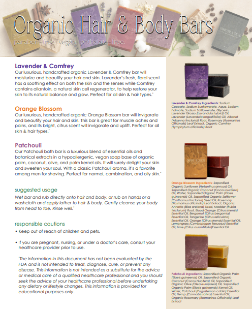 Luxury Organic Hair & Body Bars - 6 Types. Lasts a full month!