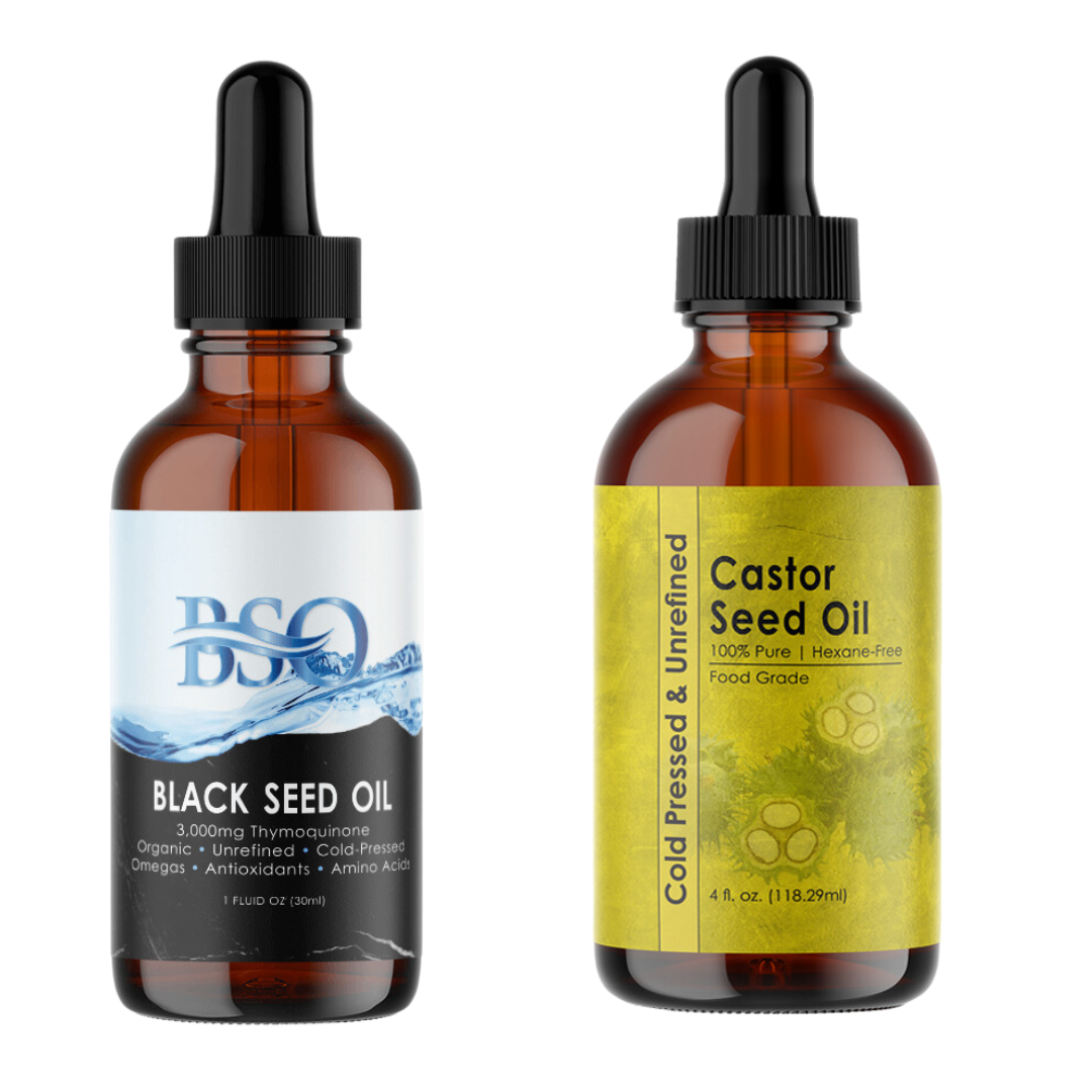 Organic Cold Pressed Castor Seed Oil & Black Seed Oil Combo