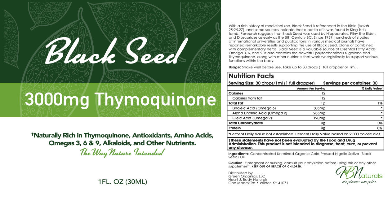 3,000 mg Thymoquinone Organic Cold Pressed Black Seed Oil - Pure & POTENT (BOGO FREE)
