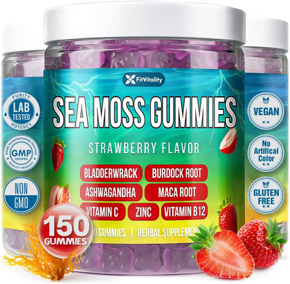 Sea Moss Gummies, Strawberry Flavor Vegan Gummies