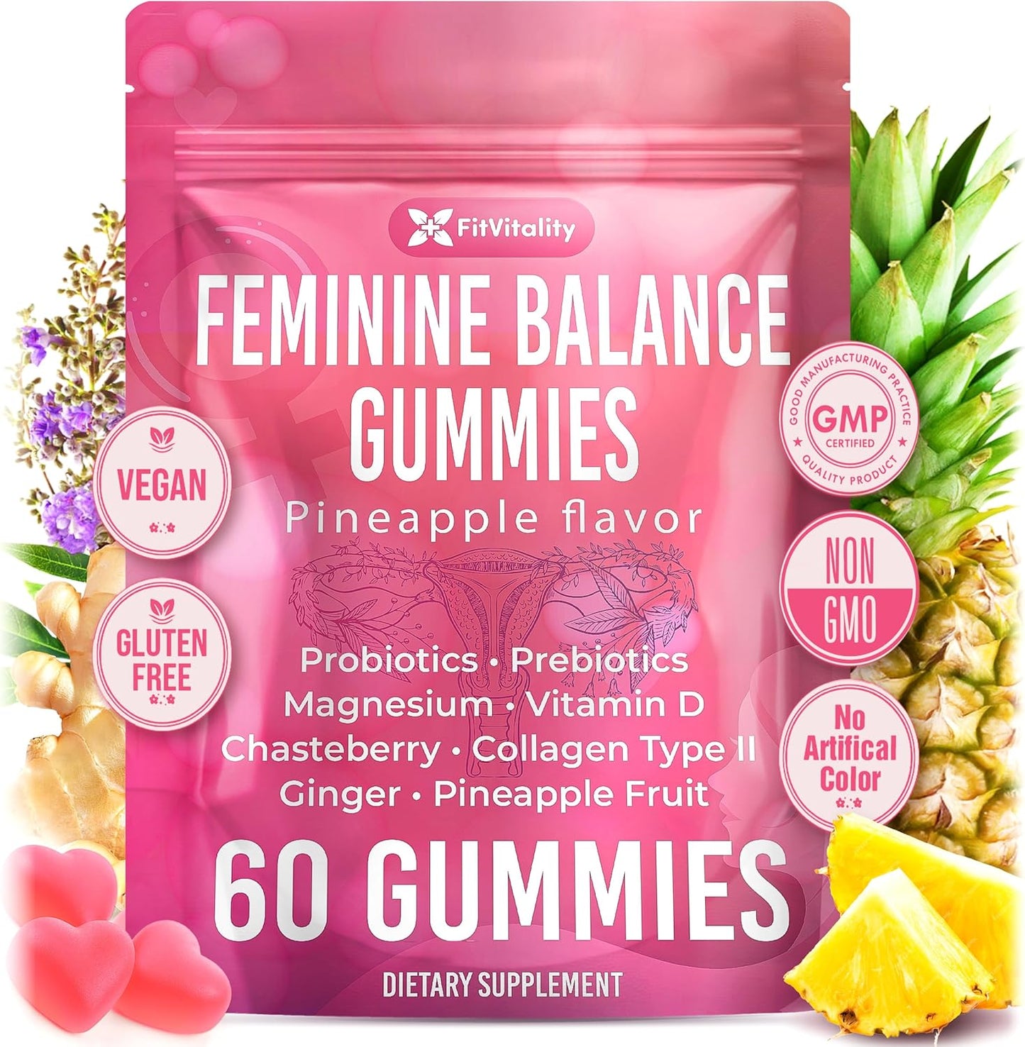 Premium Vaginal Probiotics & Digestive Health Gummies – Probiotics, Collagen Type II, Chasteberry, Vitamin D & Magnesium