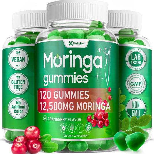 Moringa Gummies with Ginger, Turmeric & Probiotics | Vegan, Sugar-Free Chewable | Plant-Based Pectin Formula with Vitamin C