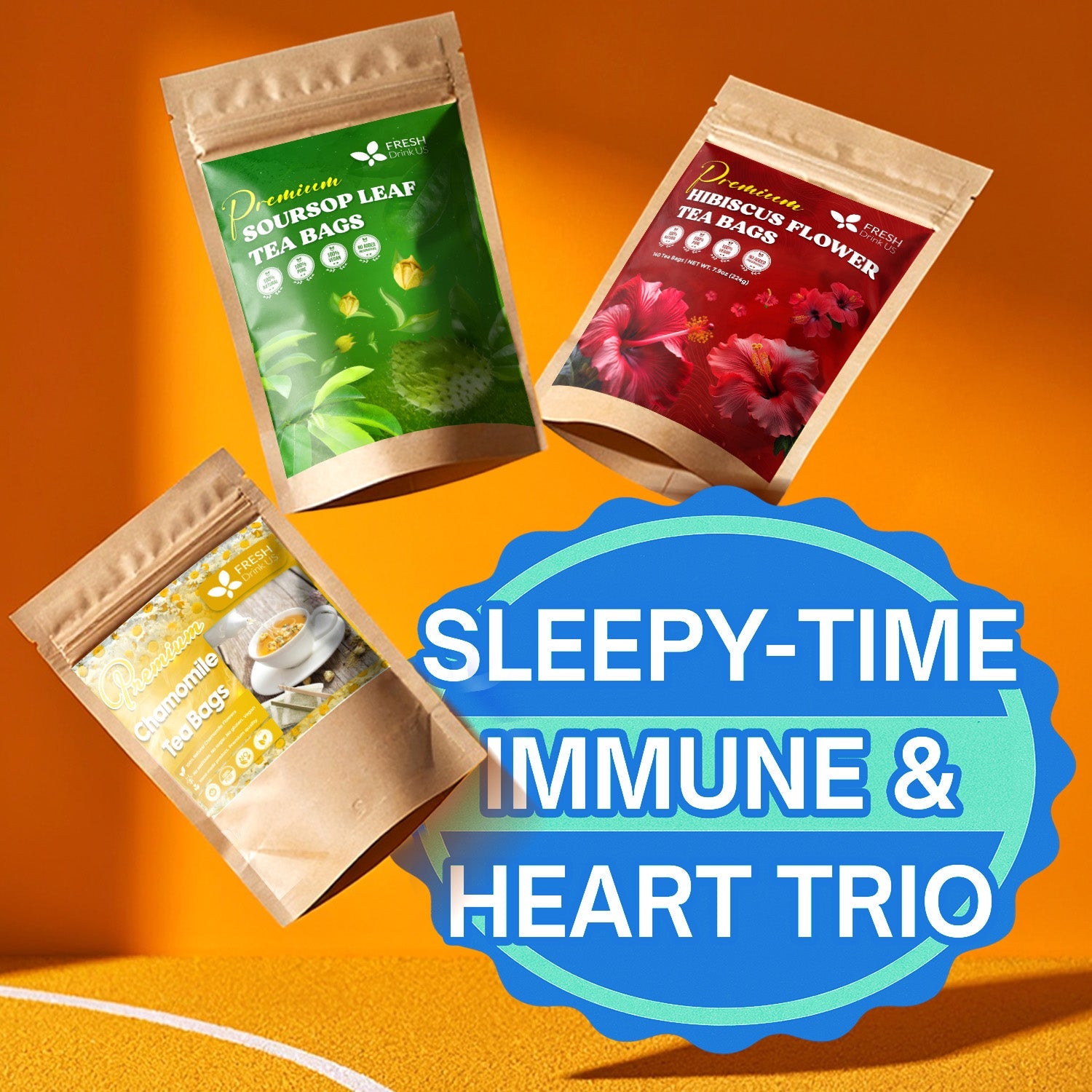 Sleepy-Time Immune & Heart Trio, Chamomile, Soursop & Hibiscus Herbal Tea Bags, 100% Natural and Pure Flowers & Leaves
