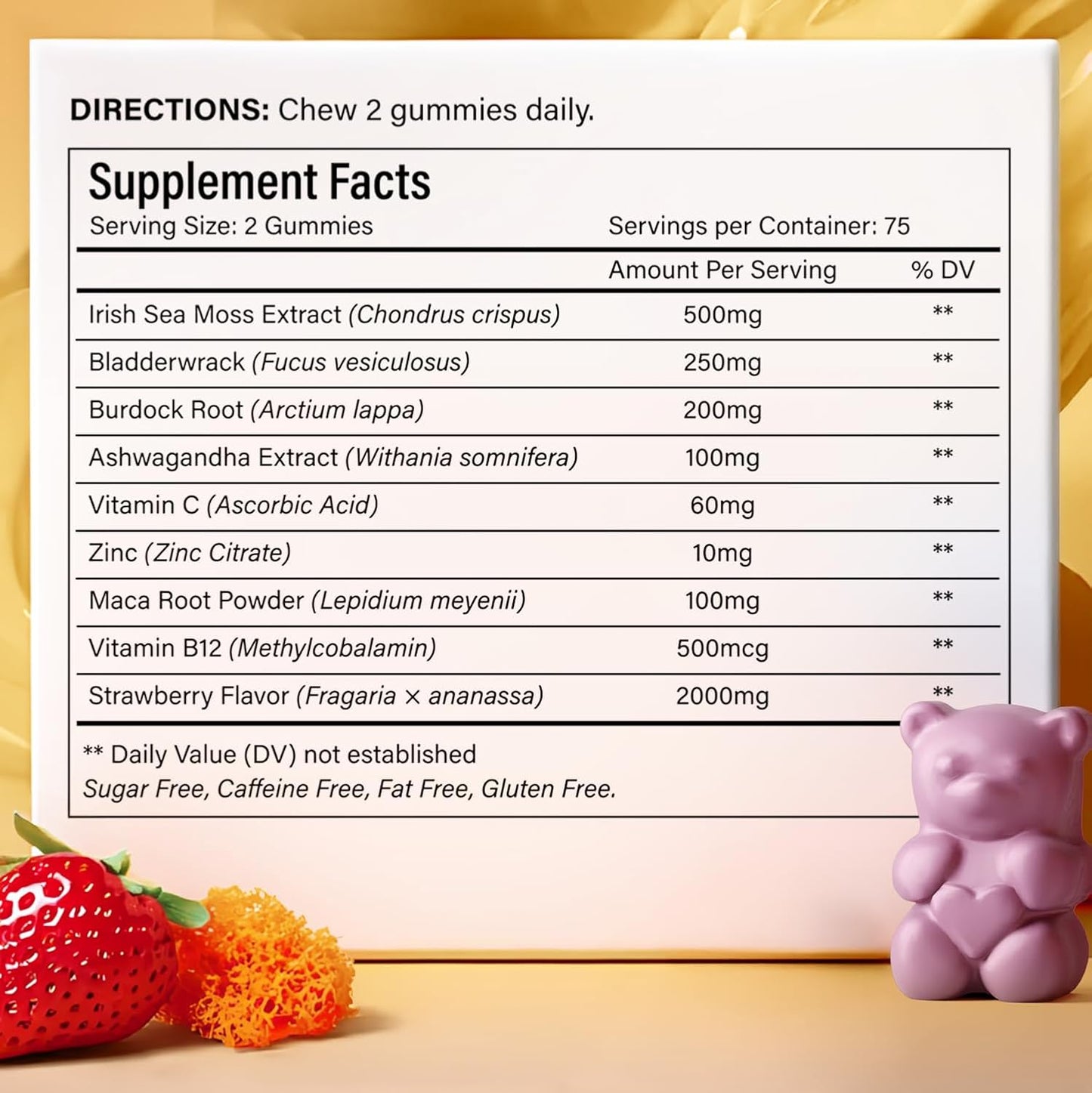 Sea Moss Gummies, Strawberry Flavor Vegan Gummies