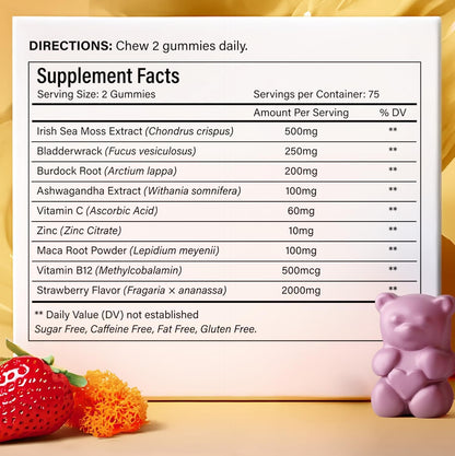 Sea Moss Gummies, Strawberry Flavor Vegan Gummies