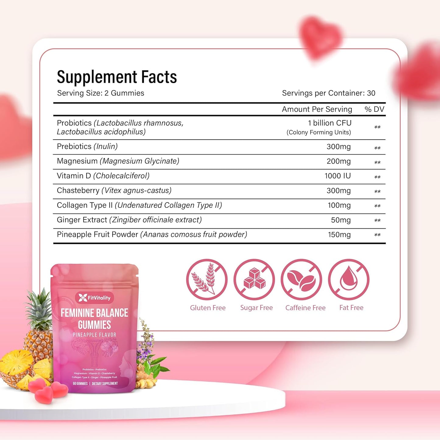 Premium Vaginal Probiotics & Digestive Health Gummies – Probiotics, Collagen Type II, Chasteberry, Vitamin D & Magnesium