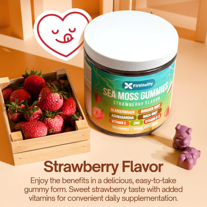Sea Moss Gummies, Strawberry Flavor Vegan Gummies