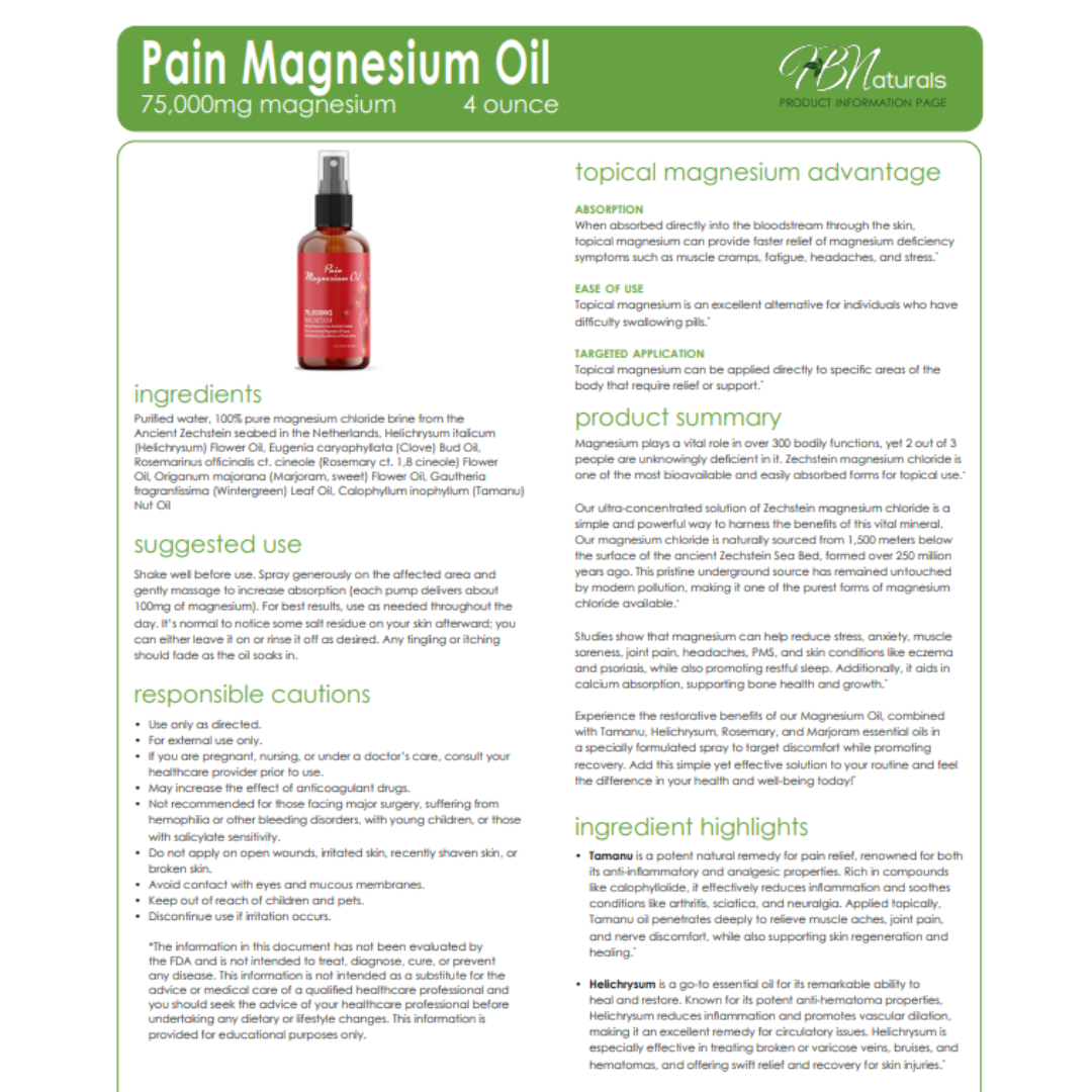 Topical Magnesium Oils - Magnesium, Pain, Sleep, and Wild Yam | 75,000 mg | 4 oz Bottles