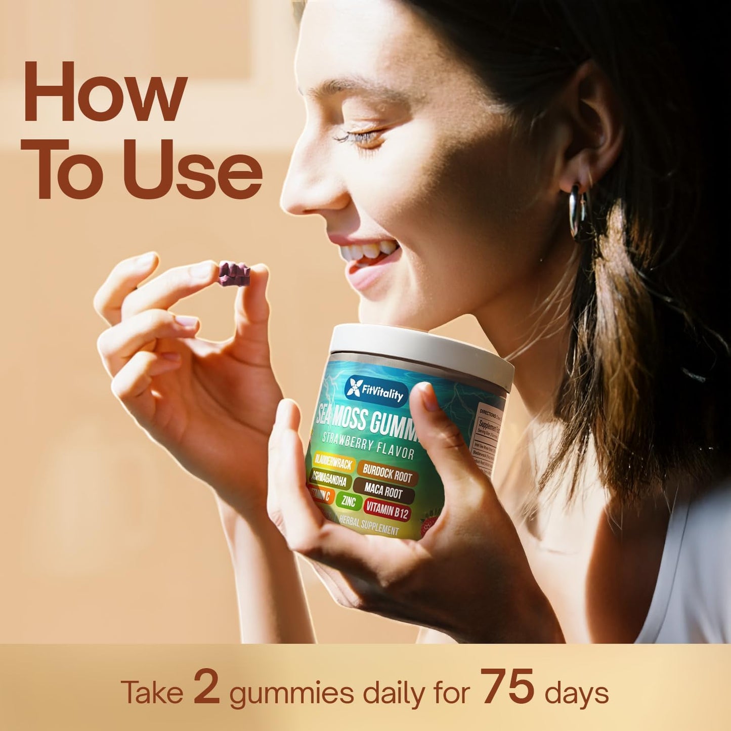 Sea Moss Gummies, Strawberry Flavor Vegan Gummies