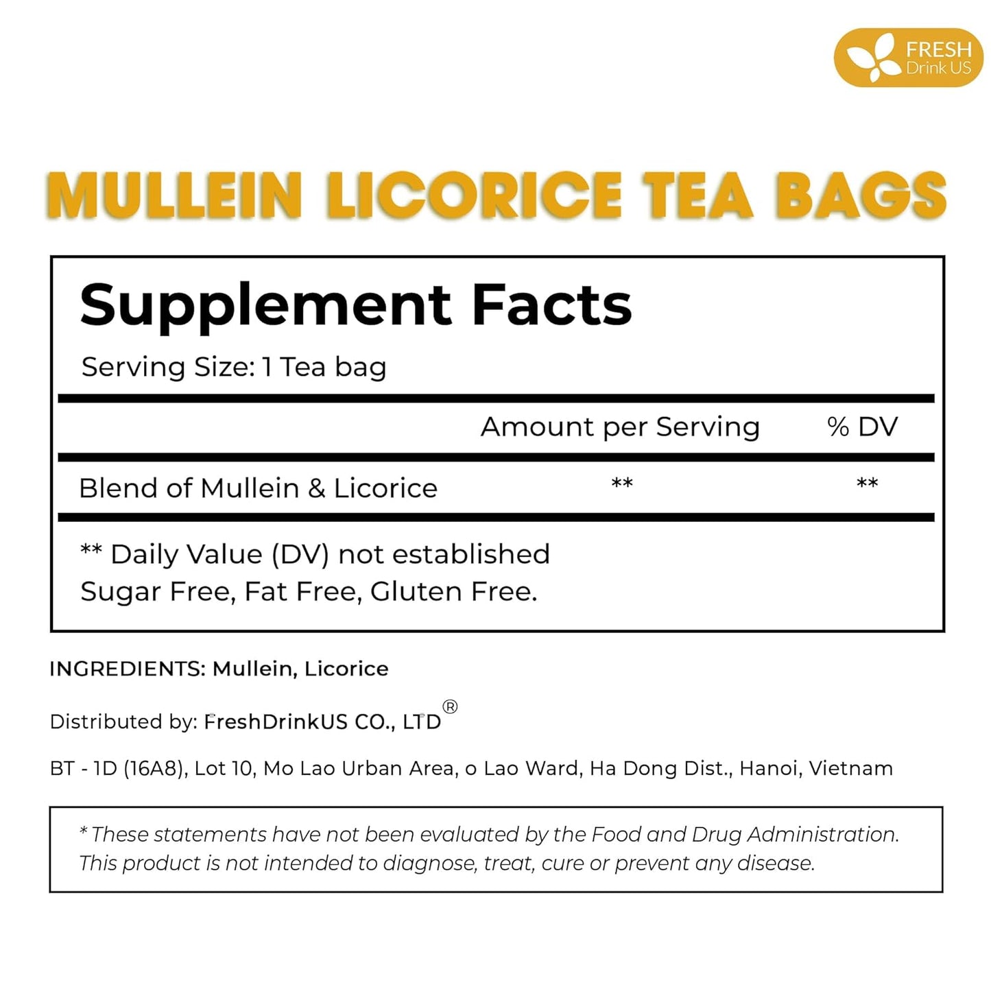 Premium Mullein Licorice Tea Bags. 100% Natural, Blend of Mullein Leaves, and Licorice Root