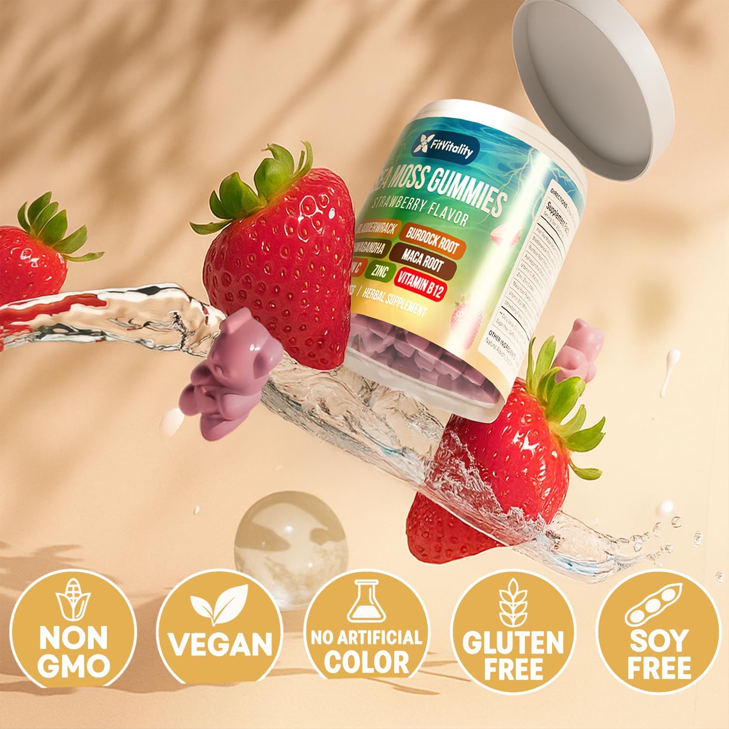 Sea Moss Gummies, Strawberry Flavor Vegan Gummies