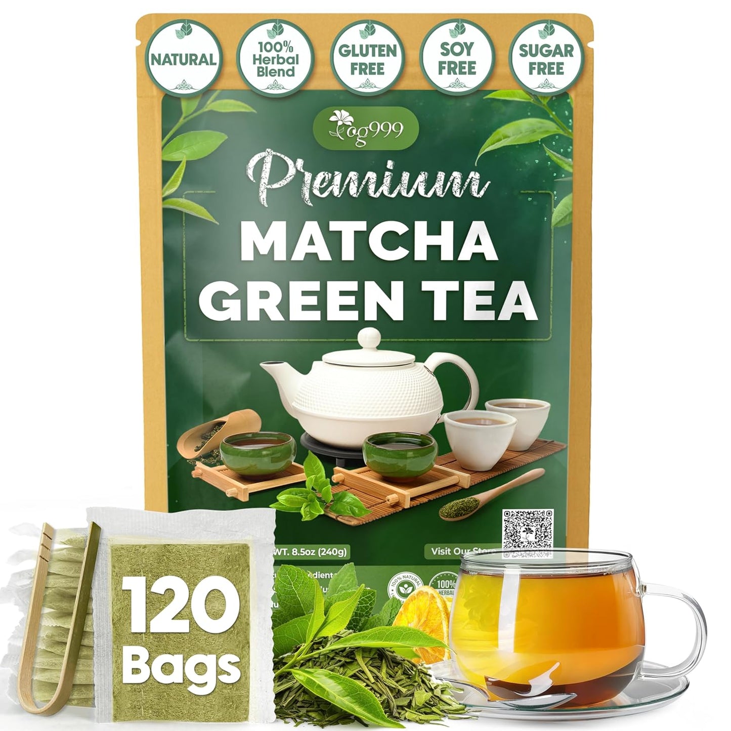 Premium Matcha Green Tea Bags | Blend of Sencha, Green Tea, Spearmint & Orange Slices