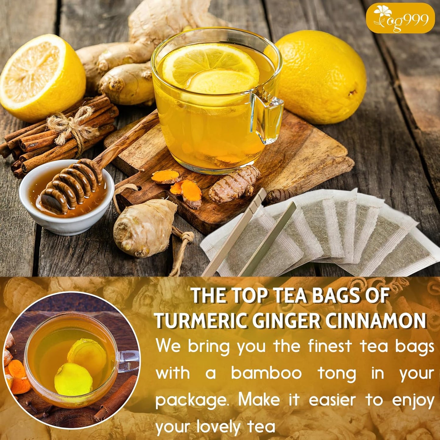 Anti-Inflammatory Superfood Duo, Turmeric Ginger Cinnamon & Moringa Leaf Herbal Tea Bags, 100% Natural & Pure Roots and Leaves