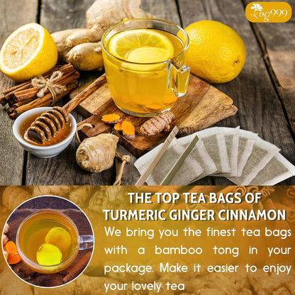 Anti-Inflammatory Superfood Duo, Turmeric Ginger Cinnamon & Moringa Leaf Herbal Tea Bags, 100% Natural & Pure Roots and Leaves