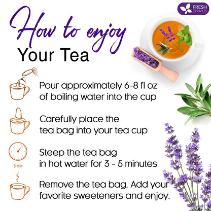 Premium Lavender Mint Tea Bags. 100% Natural, Blend of Lavender, Peppermint, Sage and Licorice
