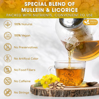 Premium Mullein Licorice Tea Bags. 100% Natural, Blend of Mullein Leaves, and Licorice Root
