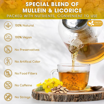 Premium Mullein Licorice Tea Bags. 100% Natural, Blend of Mullein Leaves, and Licorice Root