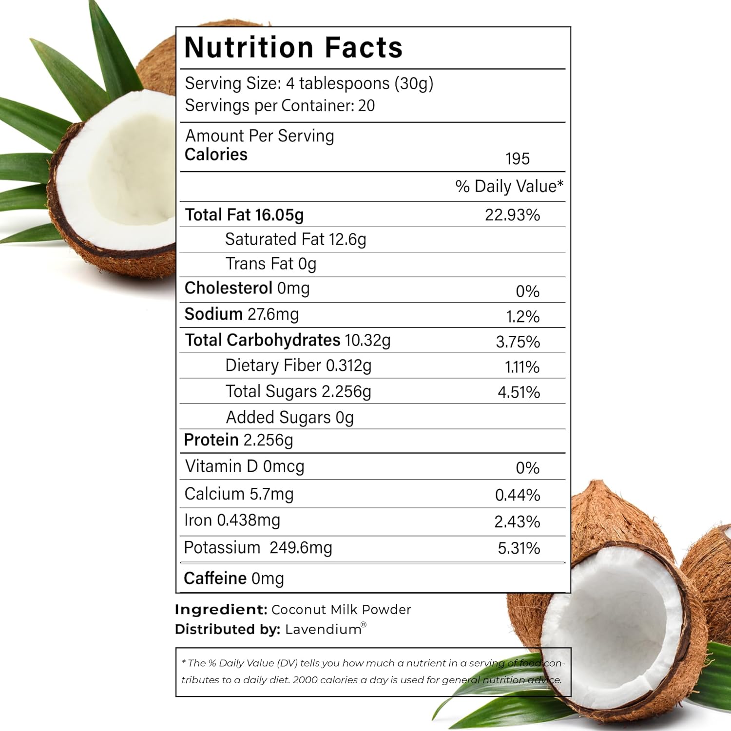 20 oz Coconut Milk Powder, 100% Natural, Unsweetened, Perfect for Cake, Coffee, Tea, Creamer Alternative, No Additives, No Gluten, Vegetarian