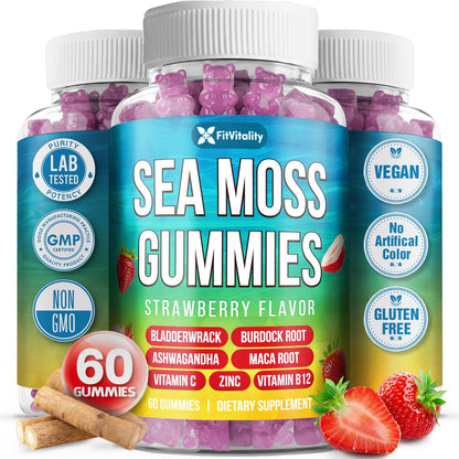 Sea Moss Gummies, Strawberry Flavor Vegan Gummies