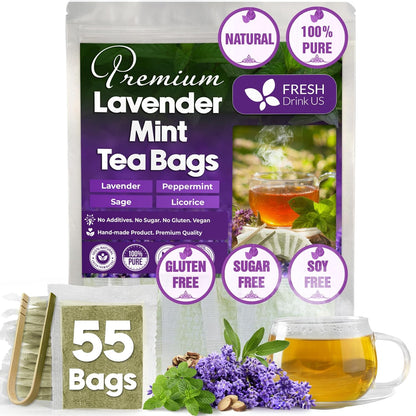 Premium Lavender Mint Tea Bags. 100% Natural, Blend of Lavender, Peppermint, Sage and Licorice