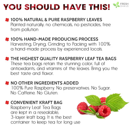 Raspberry Loose Leaf Tea Bags, 100% Natural & Pure from Raspberry Leaves