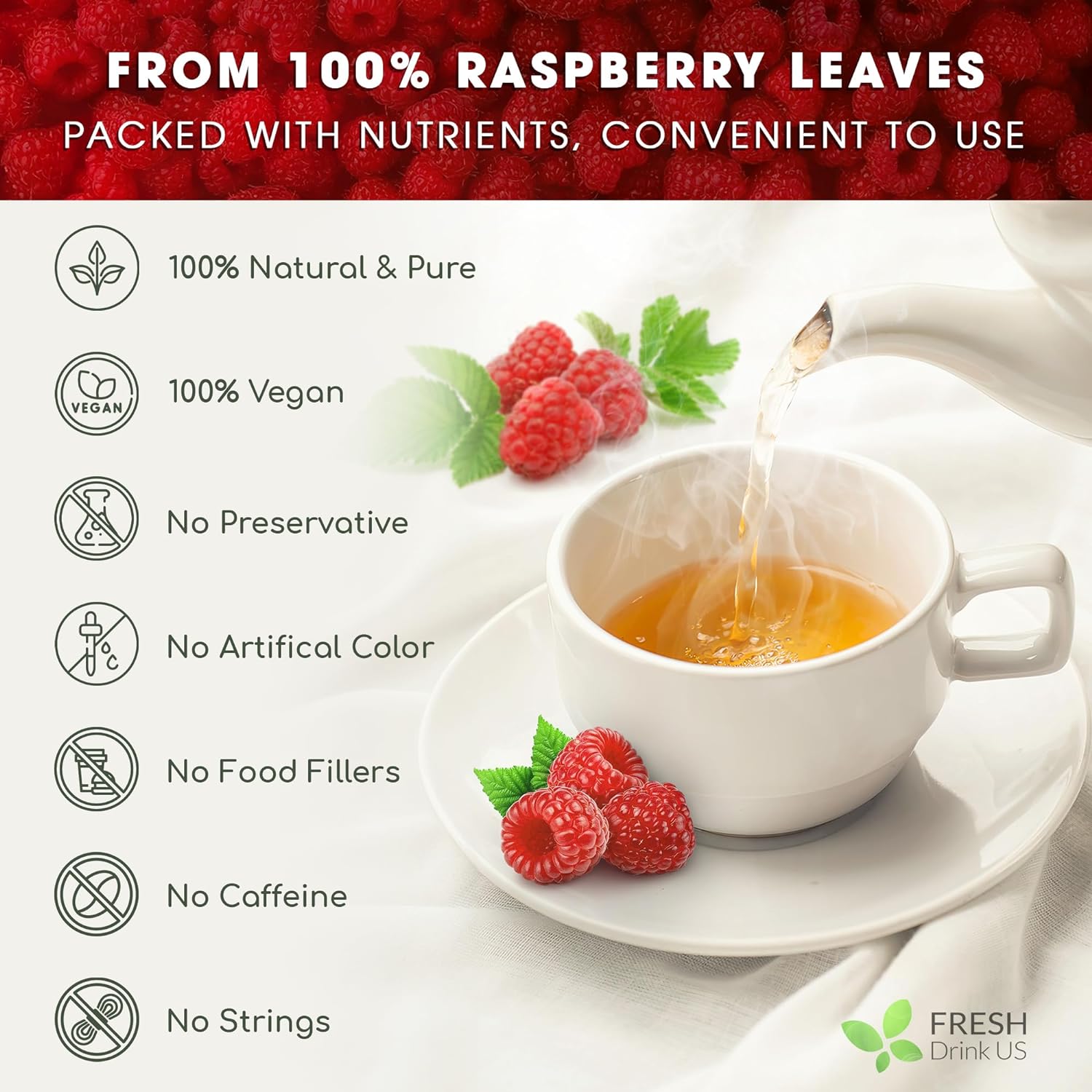 Raspberry Loose Leaf Tea Bags, 100% Natural & Pure from Raspberry Leaves