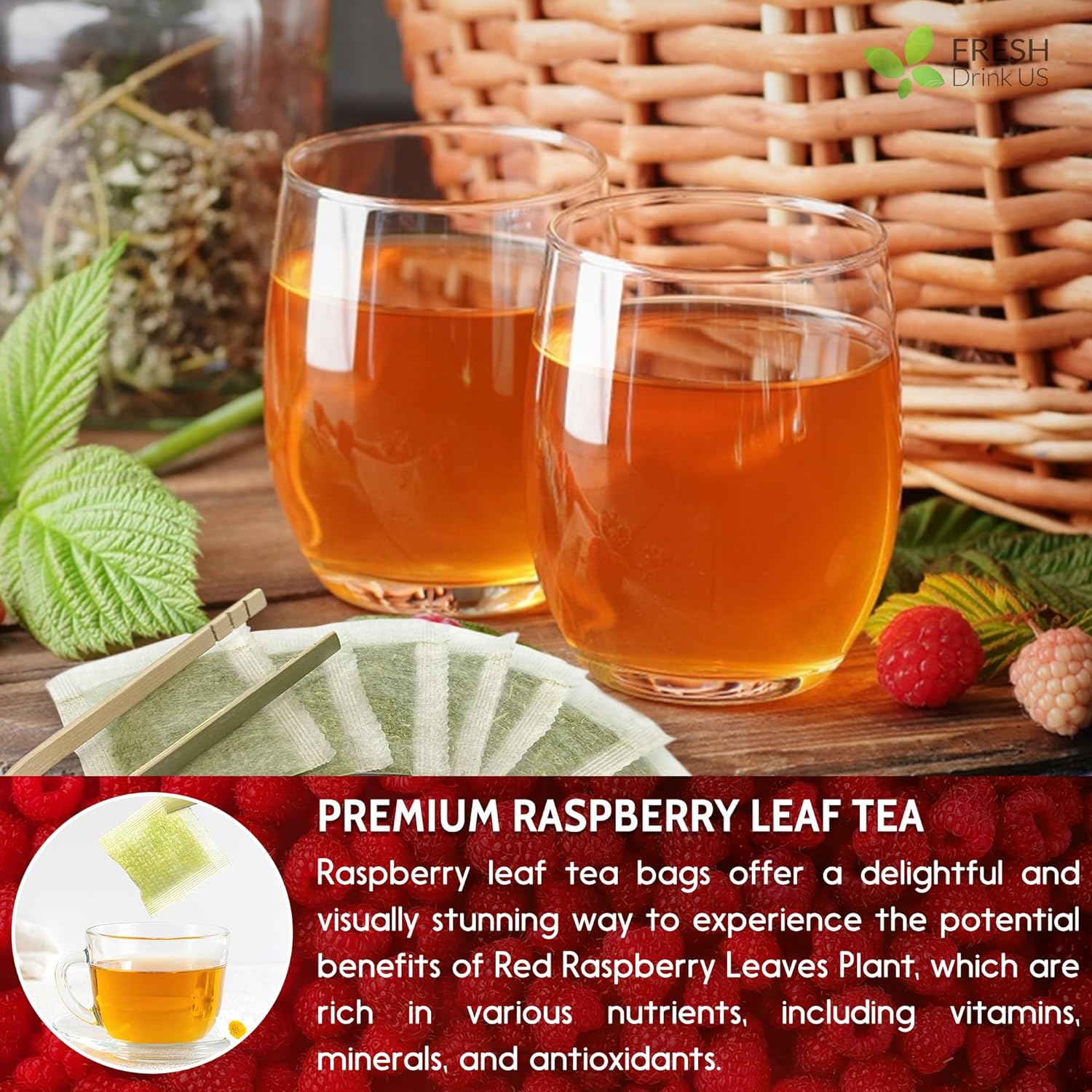 Raspberry Loose Leaf Tea Bags, 100% Natural & Pure from Raspberry Leaves