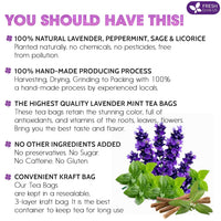 Premium Lavender Mint Tea Bags. 100% Natural, Blend of Lavender, Peppermint, Sage and Licorice
