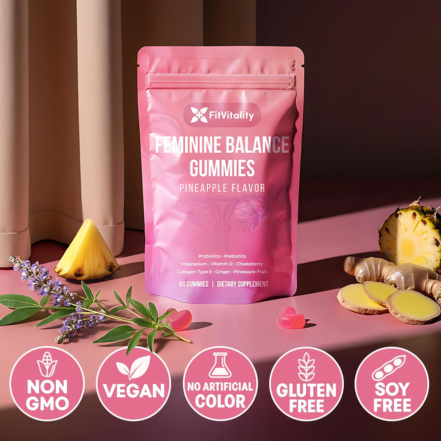 Premium Vaginal Probiotics & Digestive Health Gummies – Probiotics, Collagen Type II, Chasteberry, Vitamin D & Magnesium