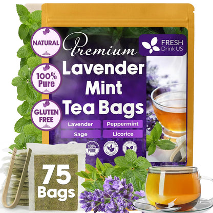Premium Lavender Mint Tea Bags. 100% Natural, Blend of Lavender, Peppermint, Sage and Licorice