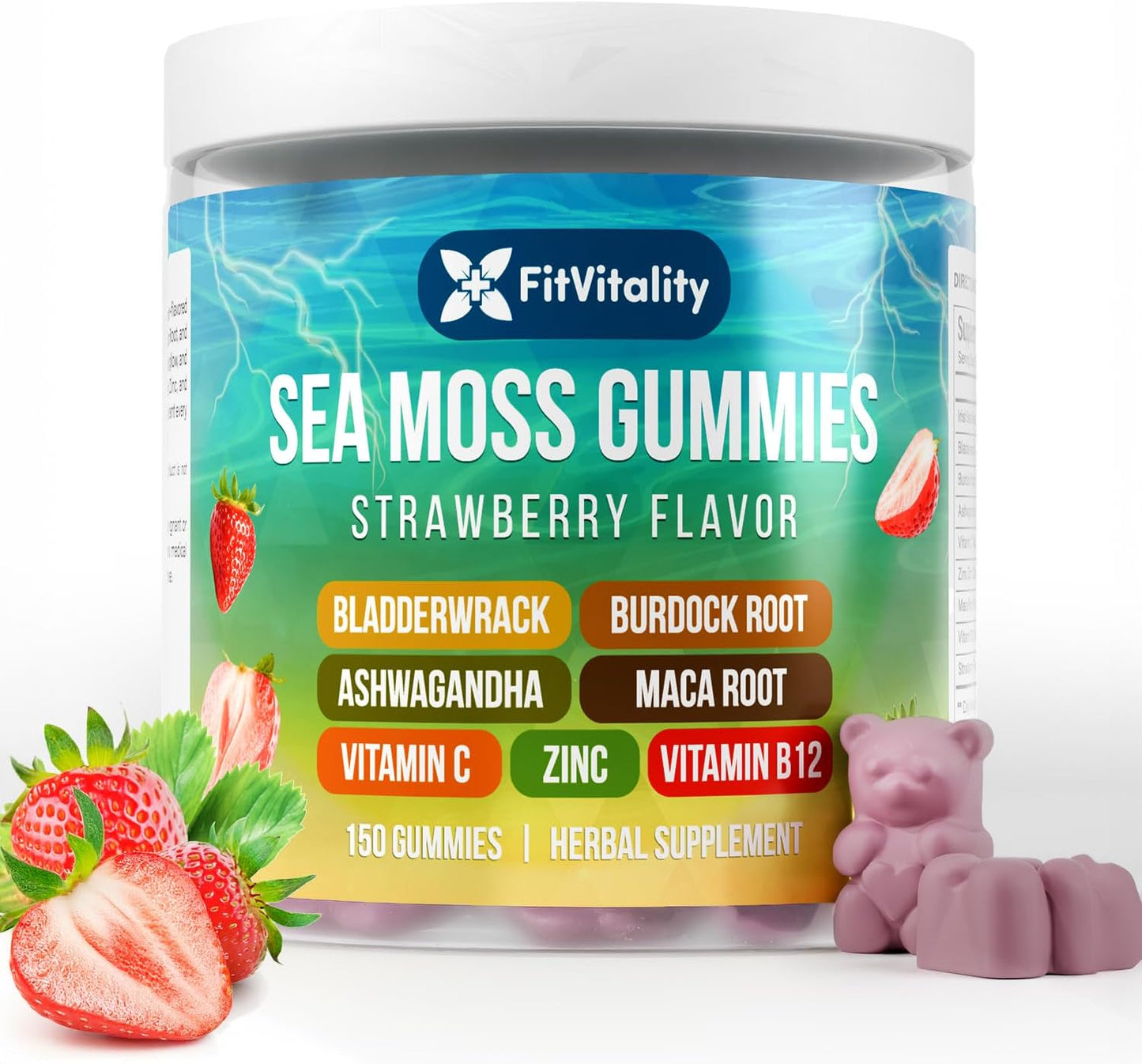 Sea Moss Gummies, Strawberry Flavor Vegan Gummies