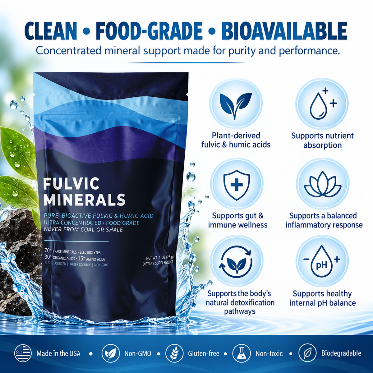Fulvic Acid Mineral Liquid & Powder - Chelates Heavy Metals, 70+ Minerals & Electrolytes