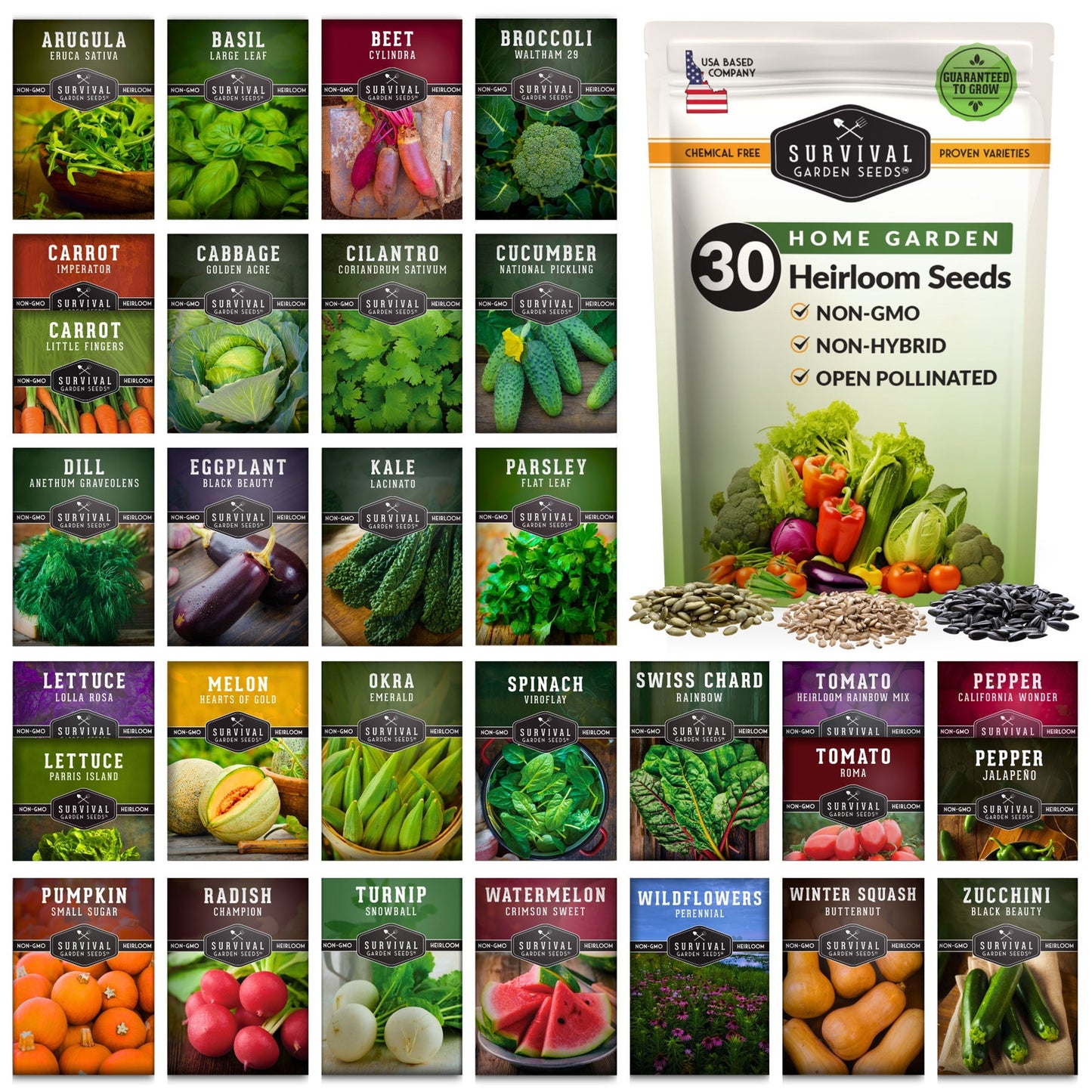Family Home Garden Kit - 30 Easy to Grow Seeds for a Victory Garden
