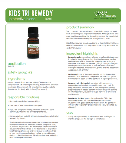 Kids Tri Remedy Essential Oil Blend - For Cold, Flu, Viruses