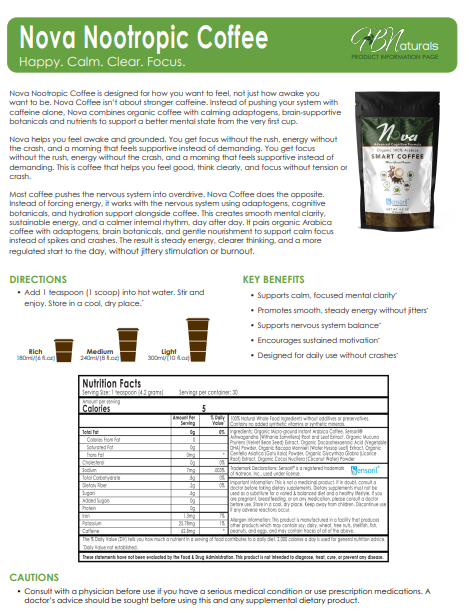 Nova Organic Smart Coffee for Cognitive Function, Memory, Focus, and Motivation