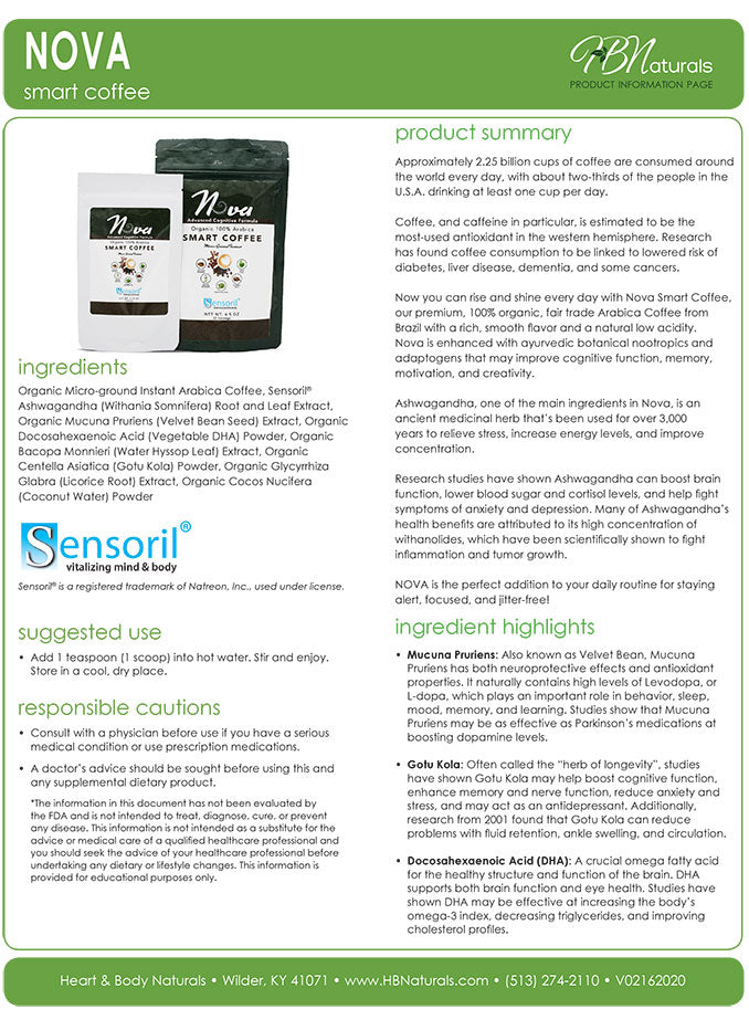 Nova Organic Smart Coffee for Cognitive Function, Memory, Focus, and Motivation