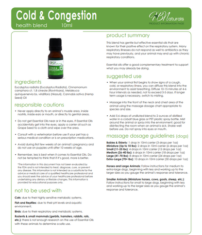 Cold & Congestion For Pets Essential Oil Blend