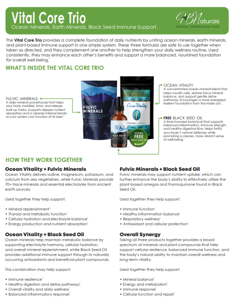 Vital Core Trio - Contains 70 Trace Minerals, 16 Essential Vitamins, 12 Essential Amino Acids, & 2 Essential Fatty Acids