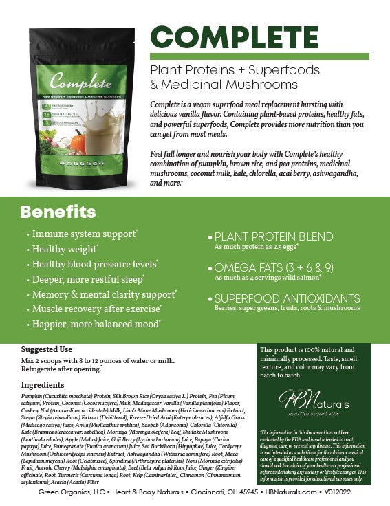 Complete Vegan Meal Replacement Shake with Superfoods & Medicinal Mushrooms - 30 Servings