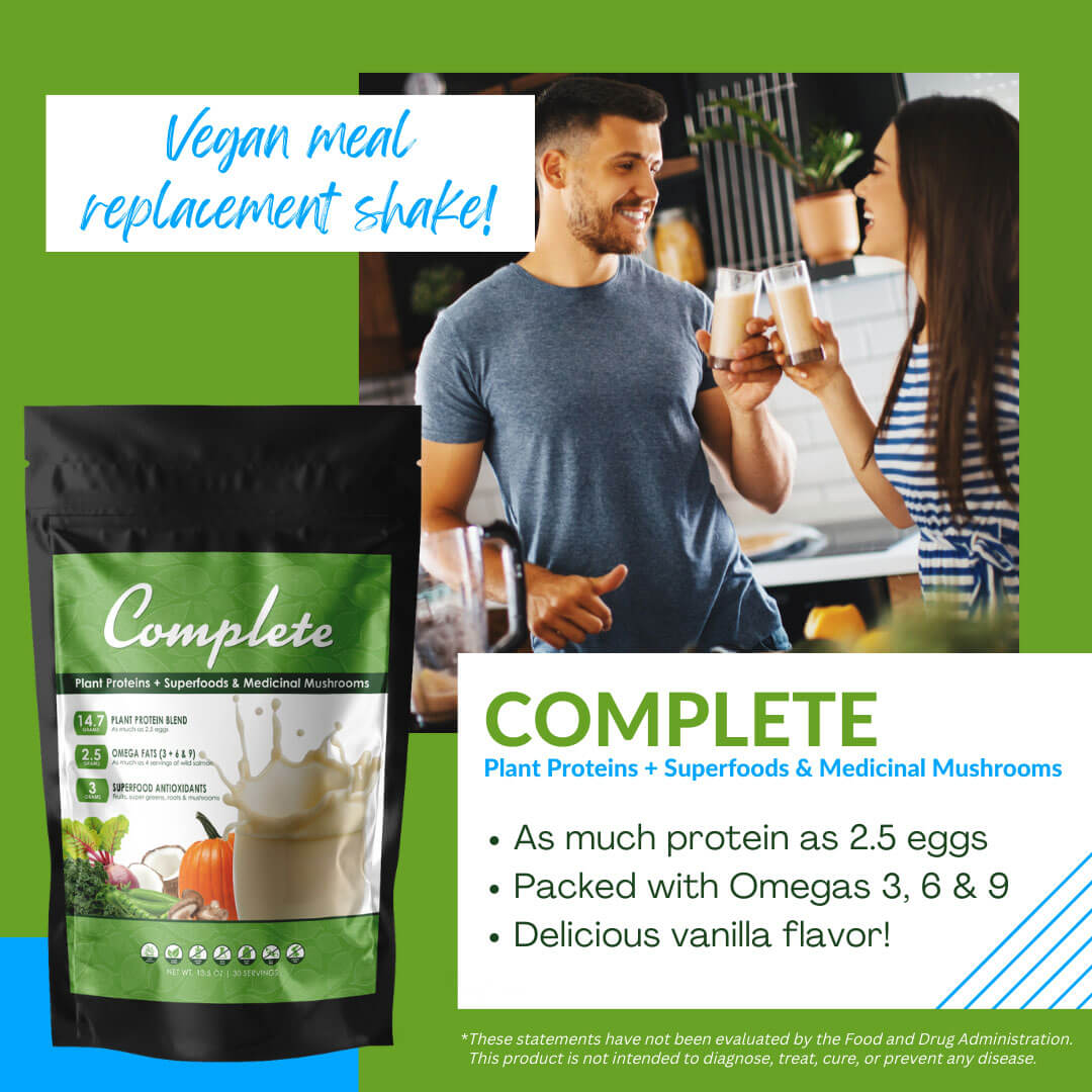 Complete Vegan Meal Replacement Shake with Superfoods & Medicinal Mushrooms - 30 Servings