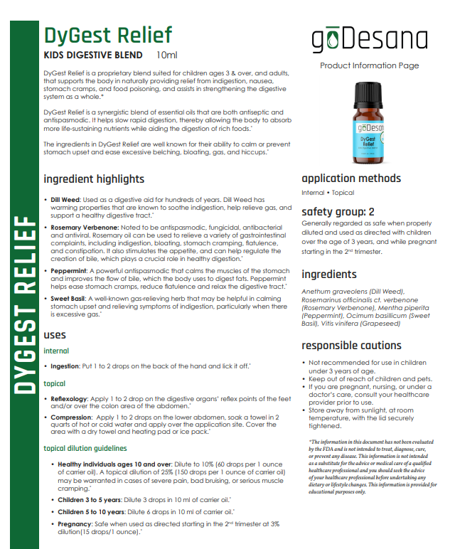DyGest Relief Essential Oil Blend for Kids - For Indigestion, Nausea, Stomach Cramps, Food Poisoning