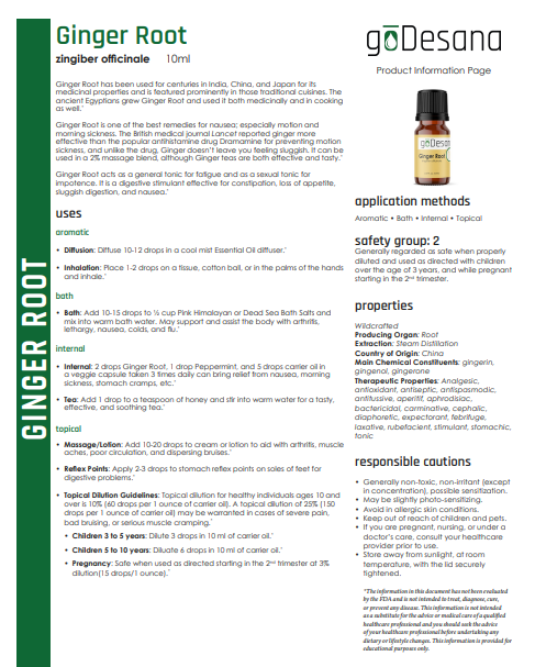 Ginger Root Essential Oil - Great for Nausea and Morning Sickness