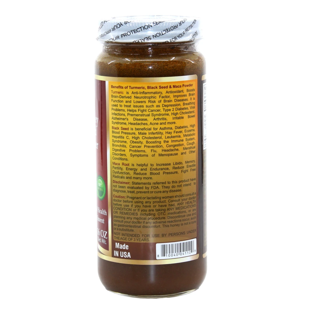 Turmeric, Black Seed & Maca Powder Natural Honey - 16 oz